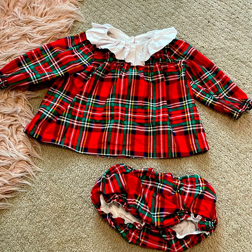 Cecil and Lou girls plaid diaper set size 18m
